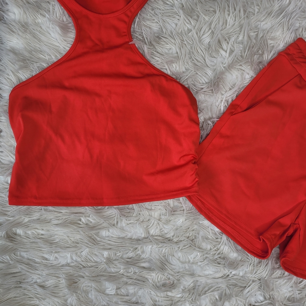 Marysol.Boutique Shorts Set Red Sleeveless High Waisted Drawstring Women's - Picture 3 of 8